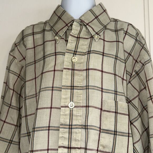 Vtg  60s/70s Towncraft Tan Plaid Polyester/Cotton Button Down Long Sleeve Shirt - Picture 2 of 8
